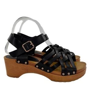 C Label womens sandals size 8 39 black leather chunky clogs